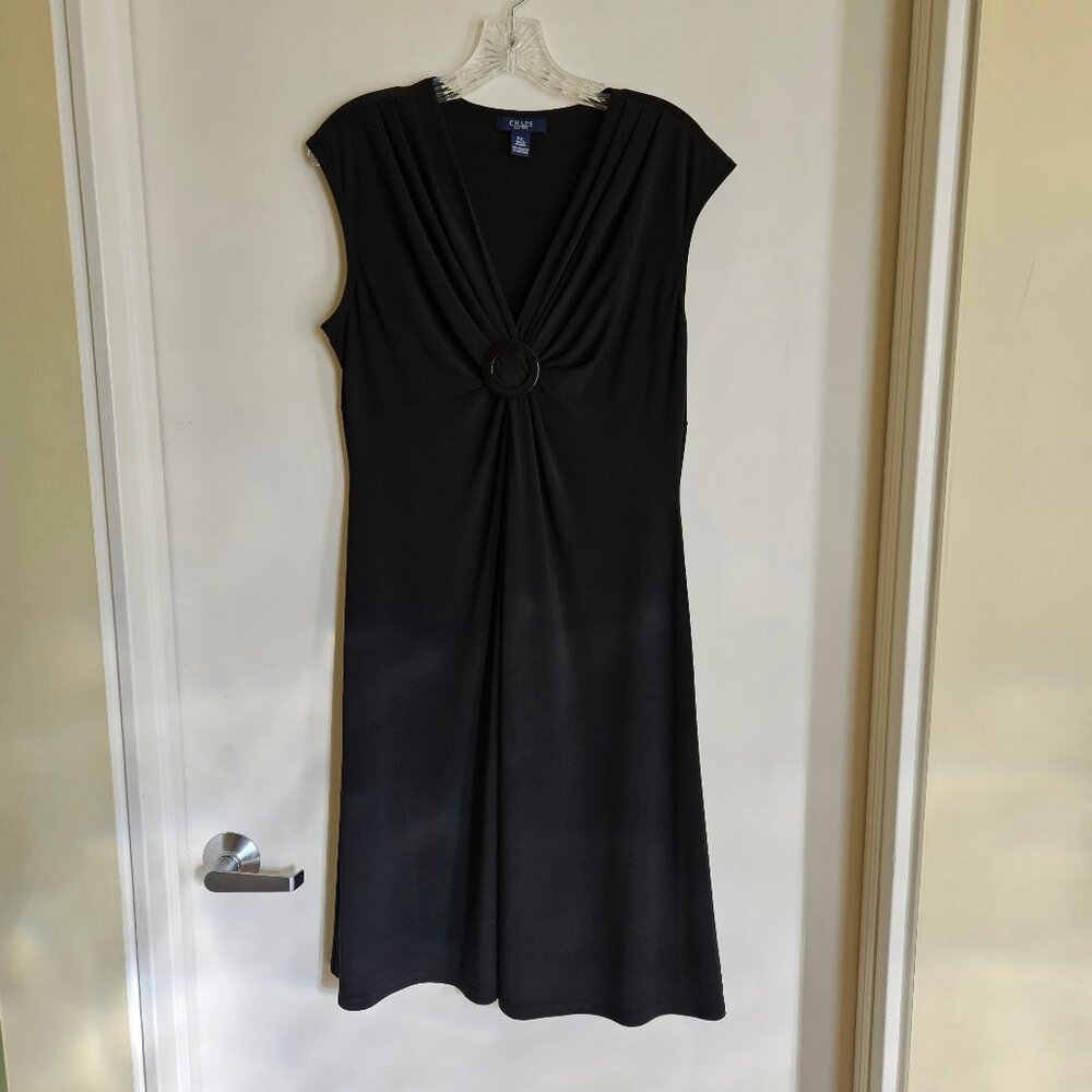 Chaps V-Neck Black Jersey Dress PL